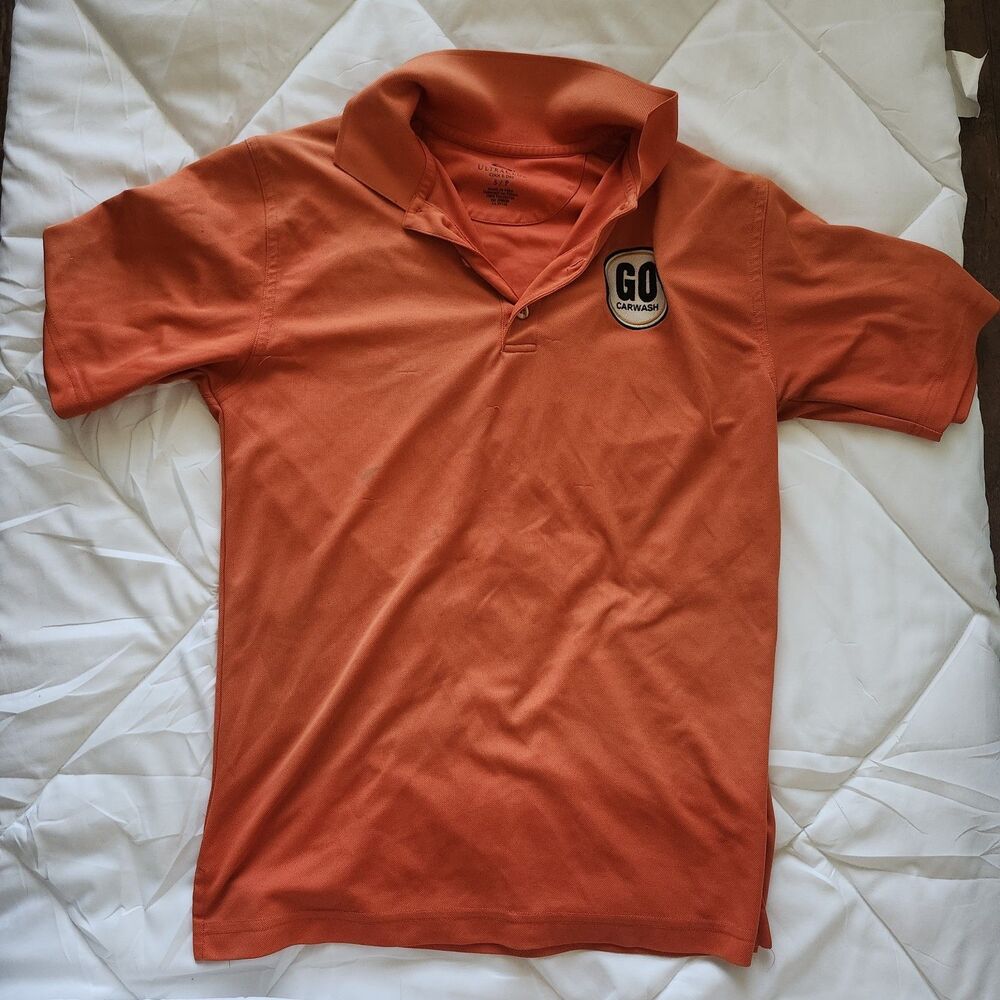 Ultra Club Men's GO Carwash Orange Short Sleeve Polo Collared Mesh Shirt Size S